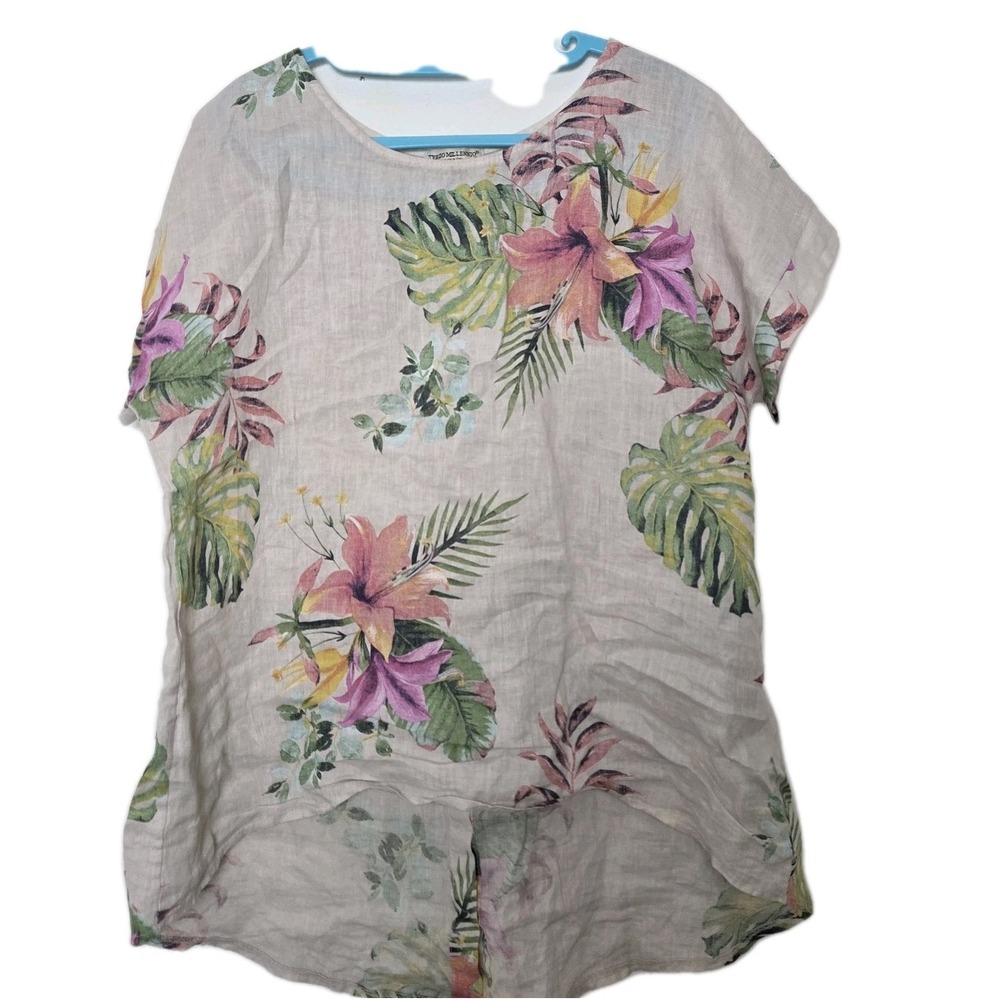 Terzo Millennio Blouse Womens Large Linen Floral Tunic Top Made In Italy